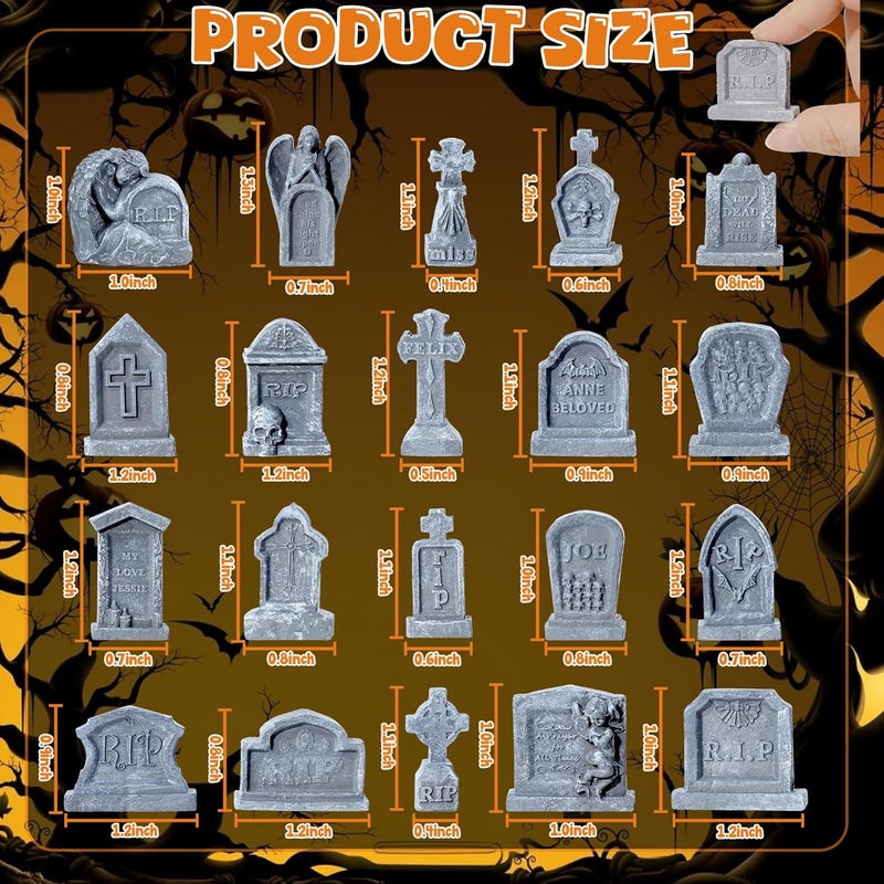 Bbiamsleep 20 Pcs Halloween Miniature Tombstones Figurine Mini Resin Tombstones Mini Graveyard Gravestone Halloween Figurines for Miniature Graveyard Scene DIY Crafts Outdoor Decorations - Image 2